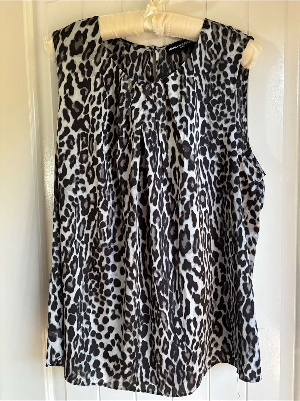 Karl Lagerfeld Black and White Leopard Print Sleeveless Blouse
